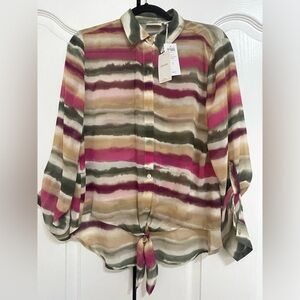 CHICO’S TOP LS WOVEN PATTERN FUCHSIA BERRY